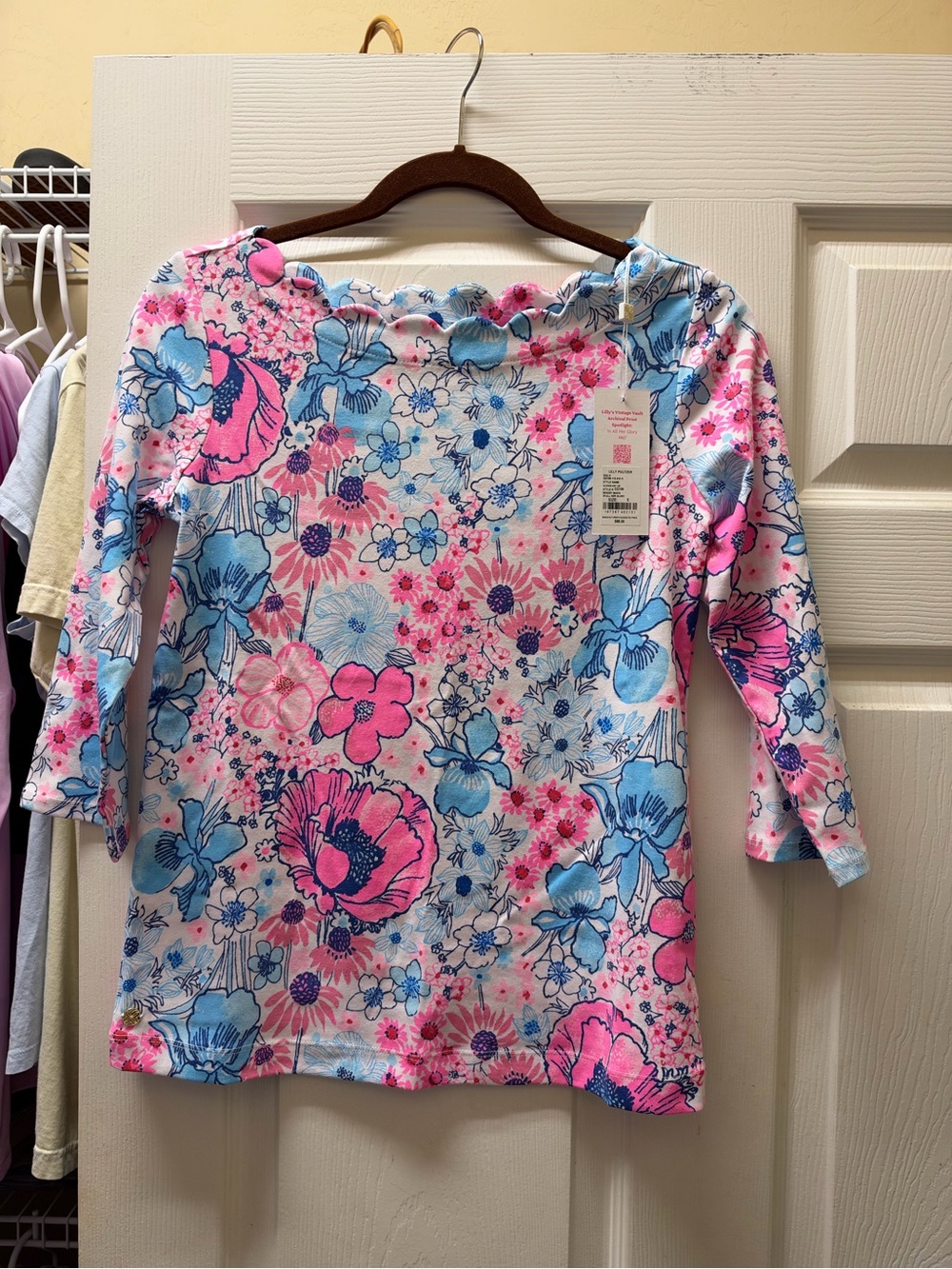 Lilly Pulitzer Pink & Blue Floral Boatneck Long Sleeve Top
